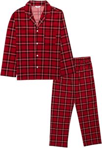 <b>Men's</b> soft cotton combed <b>flannel</b> <b>pajama</b> set long sleeve top paired with short sleeve bottoms for comfortable sleepwear - Product Image 2