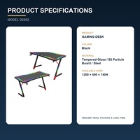 Bureau d'ordinateur de jeu moderne en verre trempé avec éclairage LED RGB pour l'e-sport, le bureau à domicile, l'école, la villa, les projets commerciaux