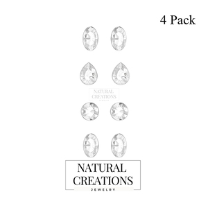 925 Silver White Topaz Natural Pear Oval Shape Butterfly Lock Stud <b>Earrings</b> Classic Style Bezel Setting Pack 4 Pairs Party Gift - Product Image 4