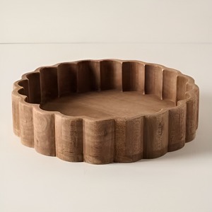 Wholesale Handmade Mango Wood with Walnut Finish Modern Eco Friendly Scalloped Serving <b>Tray</b> Home Kitchen Decor Inspired - Product Image 1