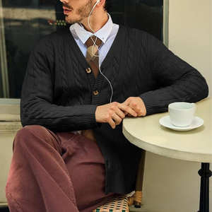 Men's Wool V-Neck <b>Cardigan</b> Full Sleeve Thick Knit Button Closure Autumn Solid Color Anti-Pilling Sweater - Product Image 4