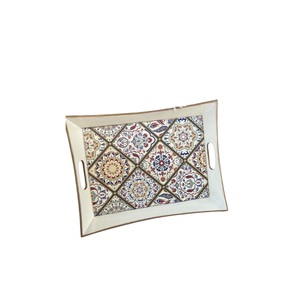 Plateau de service en bois de style marocain fait main avec mosaïque bleue, finition vieillie, plateau décoratif avec poignées pour la maison - Product Image 6