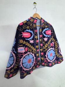 Pink Floral Embroidery Kimono <b>Cardigan</b> Long Sleeve Loose Fit Stand Collar Bohemian Style All Seasons Wear Elegant Beautiful - Product Image 4