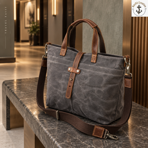 Washed Waxed Canvas Shopping <b>Tote</b> <b>Bag</b> <b>with</b> Carry Handles | Grey Daily Carry <b>Bag</b> <b>with</b> Detachable <b>Shoulder</b> <b>Strap</b> and Snap Closure - Product Image 4
