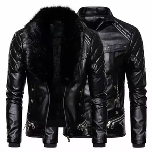 Hot Sale High Quality Men's Leather <b>Jacket</b> Plus Size Standing Collar Zipper Leather <b>Jacket</b> Men - Product Image 4
