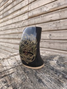Vintage Black Horn <b>Mug</b> With <b>Gold</b> Dragon Design Outdoor Drinkware Rustic Barware Decorative Ethnic Beverage <b>Mug</b> - Product Image 6