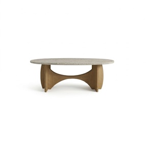 Table basse ovale contemporaine avec plateau en bois et base en laiton, design moderne fait main pour salon. - Product Image 3