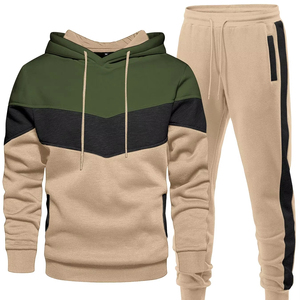 Ensemble de survêtement à capuche pour homme, color block, manches longues, sweat-shirt décontracté avec cordon de serrage et poches latérales, vêtements d'automne - Product Image 1