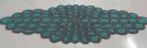 Handmade Bohemian Oval Table <b>Runner</b> Fabric Mat <b>Green</b> Blue Embroidered Design Decorative Placemat for Dining Table - Product Image 1