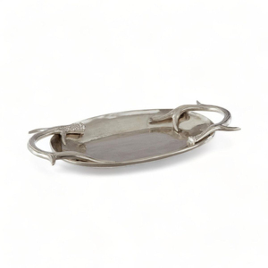 Bandeja de Servir Decorativa de Aluminio Plateado de Lujo, Ovalada y Martillada, con Elegantes Asas de Hoja para Hogar, Hotel, Bodas y Fiestas - Product Image 4