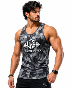 Custom Men's Gray Woodland Camo Gym Tank Top Sublimation Fitness Stringer Vest Bodybuilding Sleeveless Workout Sports Apparel - Product Image 2