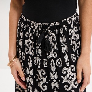 Jupe longue fluide taille haute en crêpe pour femme, avec cordon de serrage à l'avant, 100 % viscose, élégante, style décontracté d'été - Product Image 4