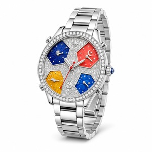 Montre de luxe unisexe avec bracelet en acier inoxydable serti de diamants, cadran analogique, verre saphir, boîtier rond de 44 mm, fermoir déployant - Product Image 2