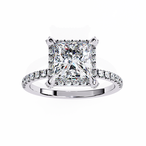 Anillos Clásicos de Compromiso, Boda y Aniversario con Halo, Diamante Cultivado en Laboratorio de Corte Princesa de 2 Quilates, Anillo de Oro Sólido de 14K - Product Image 6