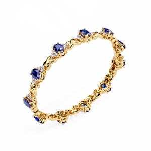 18K <b>Blue</b> <b>Sapphire</b> Oval Cut Diamond Twisted Link Custom Tennis <b>Bracelet</b> - Product Image 3