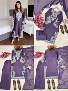 Salwar Kameez de algodón morado para mujer con bordado y dupatta, ropa tradicional informal para adultos - Product Image 4