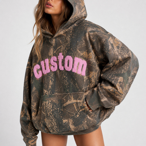 <b>Women's</b> Camo Oversized <b>Hoodie</b> Unlined Drop Shoulder Pullover With <b>Pink</b> Custom Letter Embroidery Front Pocket Autumn Sweatshirt - Product Image 2