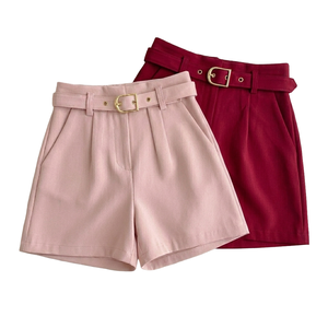 New Women's Summer Fashion Belted Pleated Shorts Retro Casual High <b>Waist</b> Zipper Flying Side Pocket Shorts - Product Image 4