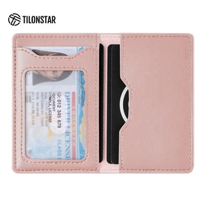 TILONSTAR TVW103 Custom Logo <b>Clear</b> ID Window Business Pink Leather Credit Card Holder for Women - Product Image 1