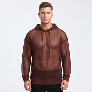 Sudadera con capucha de malla transparente de poliéster 100% con cremallera, estilo oversize, para hombre, ideal para verano y discoteca - Product Image 2