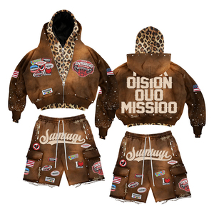 ชุดกีฬาลำลองฤดูหนาวสำหรับผู้ชาย ผ้าฝ้ายนุ่มสบาย พิมพ์ลายสกรีน ดีไซน์แบบซ้อนทับ ปักลาย ชุดถักนิตติ้ง - Product Image 1