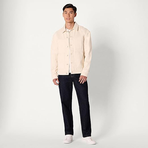 <b>Men's</b> Cream Canvas Shirt <b>Jacket</b> Turn-down Collar Button Front Solid Color Regular Fit Autumn Workwear Style - Product Image 2