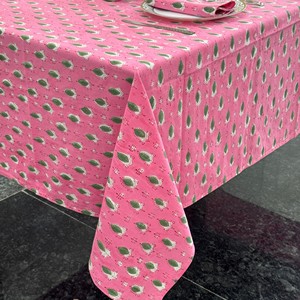 Pink Printed Cotton <b>Tablecloth</b> With Green Leaf Pattern Classic Style Home Use - Product Image 3