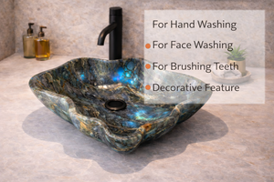Lavabo de Mármol Labradorita Azul, Lavabo de Baño de Piedra Natural de Lujo, Lavabo de Mármol Hecho a Mano, Lavabo Moderno para Encimera - Product Image 5