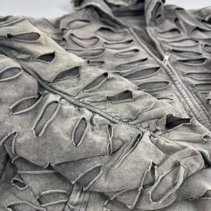 Hoodie streetwear personnalisé sans cordon, en polaire, zippé, vintage, double couche, délavé à l'acide, effet soleil, effet usé - Product Image 6