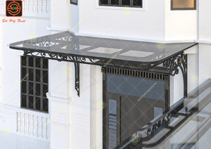 European Iron <b>Canopy</b> With Glass <b>Roof</b> For Villa Entryway Waterproof Outdoor Decorative Metal Awning - Product Image 5