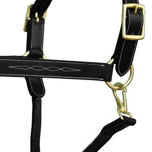 Licol pour cheval en cuir et nylon de haute qualité 100% authentique, design anatomique, surpiqûres fantaisie, boucles en laiton, sports équestres, équitation - Product Image 3