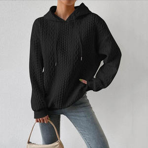Sudadera con Capucha Negra Extra Grande para Mujer, Tejida, de Color Sólido, con Mangas Largas y Bolsillos, para Otoño - Product Image 1