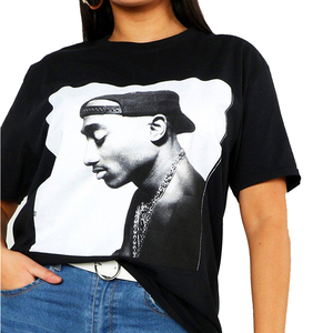 Women's Black Short Sleeve Crew Neck <b>T</b>-<b>Shirt</b> With <b>Tupac</b> Printed Design Hip Hop Style Loose Fit 100% Cotton Jersey Fabric - Product Image 6