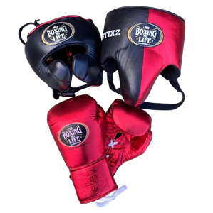 Set de Boxeo Rojo y Negro 'No Boxing No Life' Hecho con Cuero Genuino, Set de Sparring para Kickboxing 'No Boxing No Life', Kits de Boxeo Personalizados OEM - Product Image 1