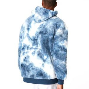 <b>Men's</b> <b>Tie</b>-Dye Fleece Hoodie Oversized Casual Winter Hooded Sweatshirt <b>Blue</b> White Pattern Regular Sleeve Knitted Breathable - Product Image 2