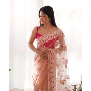 Hilo y Zari bordado trabajo Sari elegante vestido de fiesta - Product Image 3