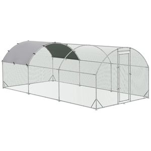 Pollaio Grande in Metallo 20FT X 10FT con Recinto e Tettoia, Gabbia Esterna per Polli con Accesso Facilitato, Colore Argento - Product Image 1
