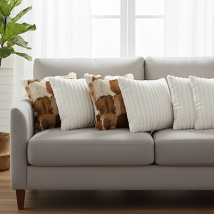 SOGA 6PC 45cm Decorative Pillowcases 2 Cowhide Patchwork 4 Elegant White Textured Pillow Covers for <b>Sofa</b> Bedroom Premium <b>Fabric</b> - Product Image 3