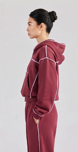 Sudadera con capucha y cremallera personalizada con bordado de chenilla, de algodón polar de 450 GSM de alto gramaje, estilo corto, para invierno, tejida - Product Image 3