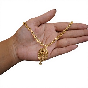 Exquisite 22K <b>Solid</b> <b>Gold</b> Filigree <b>Pendant</b> Necklace for Women Leaf Pattern Indian Ethnic Jewelry Fine Yellow <b>Gold</b> Neckpiece - Product Image 2