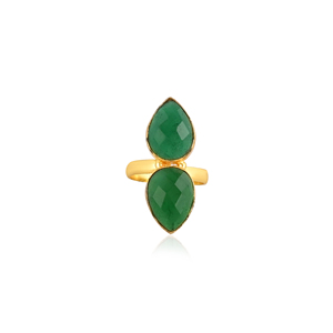 Bague élégante en laiton plaqué or avec pierre précieuse émeraude hydro, bijoux faits à la main pour femmes - Product Image 1