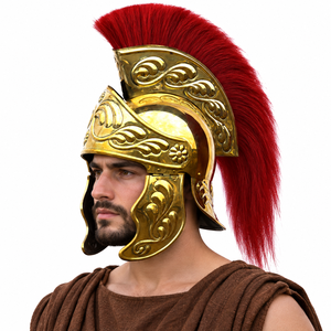 Casque romain authentique à plume rouge, réplique artisanale en métal pour reconstitutions historiques et collectionneurs - Product Image 1
