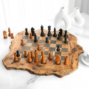 Handmade Modern Olive Wood Rectangle <b>Chess</b> Board Wavy Edged Design Stylish Legs Customized Shape Home Wedding Decor Adults Kids - Product Image 3