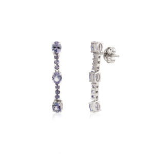 Art Deco Style Natural Oval & Round Cut Tanzanite December Birthstone High Quality 925 <b>Sterling</b> <b>Silver</b> <b>Dangle</b> <b>Earring</b> Jewelry - Product Image 5