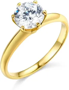 Moissanite <b>Solitaire</b> <b>Ring</b> Round Cut Gold Plated <b>Silver</b> <b>Ring</b> Elegant Engagement Jewelry with <b>Silver</b> Weight - Product Image 1