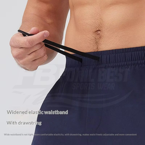 Pantaloncini sportivi da <span class=keywords><strong>uomo</strong></span> <span class=keywords><strong>blu</strong></span> <span class=keywords><strong>navy</strong></span> ad asciugatura rapida con coulisse in vita e tasche laterali, lunghezza <span class=keywords><strong>Bermuda</strong></span>, tinta unita, stile sportivo - Product Image 4