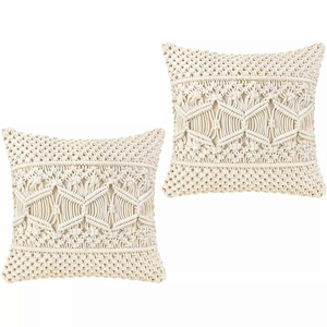 Embroidery Boho <b>Throw</b> Macrame Cushion <b>Cover</b> Handmade Square Pillow <b>Cover</b> for Home Décor 16x16 Inch - Product Image 1