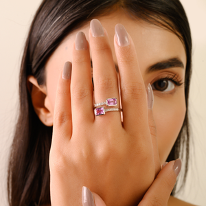 Bague Bypass en Or Blanc 14K Pur avec Saphir Rose et Diamant, Design Très Attrayant, Fait Main, Cadeau pour Femme, Fournisseur de Bijoux - Product Image 4