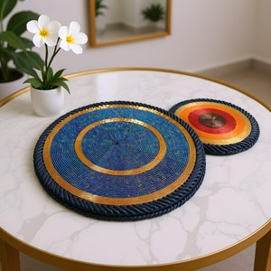 Handmade <b>Beaded</b> Table <b>Placemat</b> with Leather – African Maasai Decor - Product Image 3