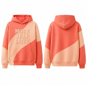 Sudadera con Capucha Unisex, Diseño Color Block, Estampado en Relieve 'More Self Love', Felpa Francesa, Estilo Casual Holgado para Otoño - Product Image 1